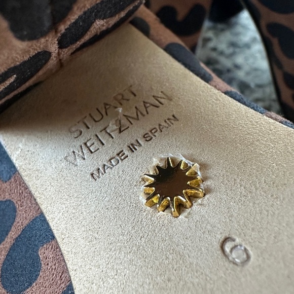 STUART WEITZMAN Cappuccino Ghepardo Suede Leopard Print Pointed Toe Block Heel 6 - Picture 6 of 8